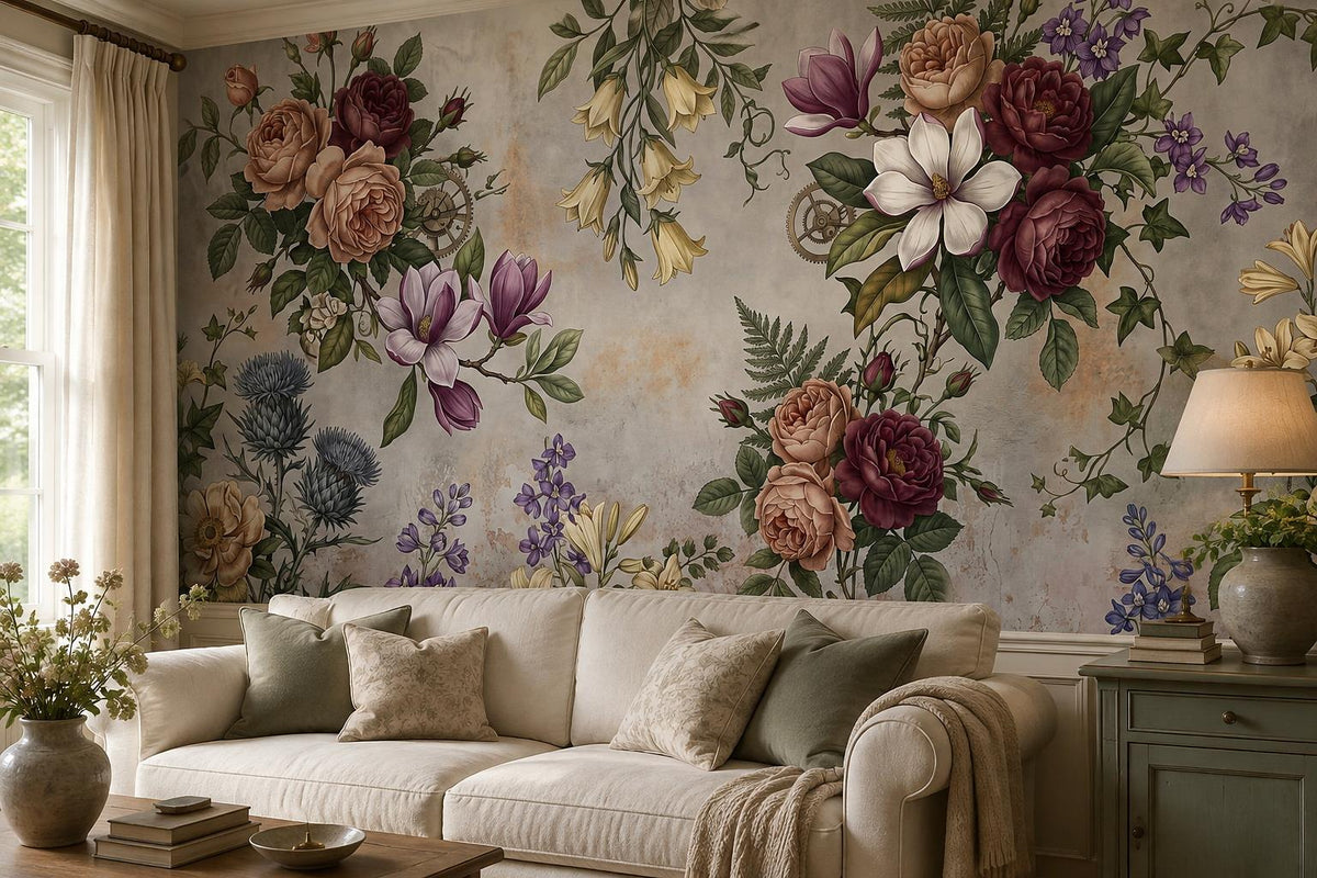 custom botanical neutral living room stick on removable non woven vinyl wallpape scene
