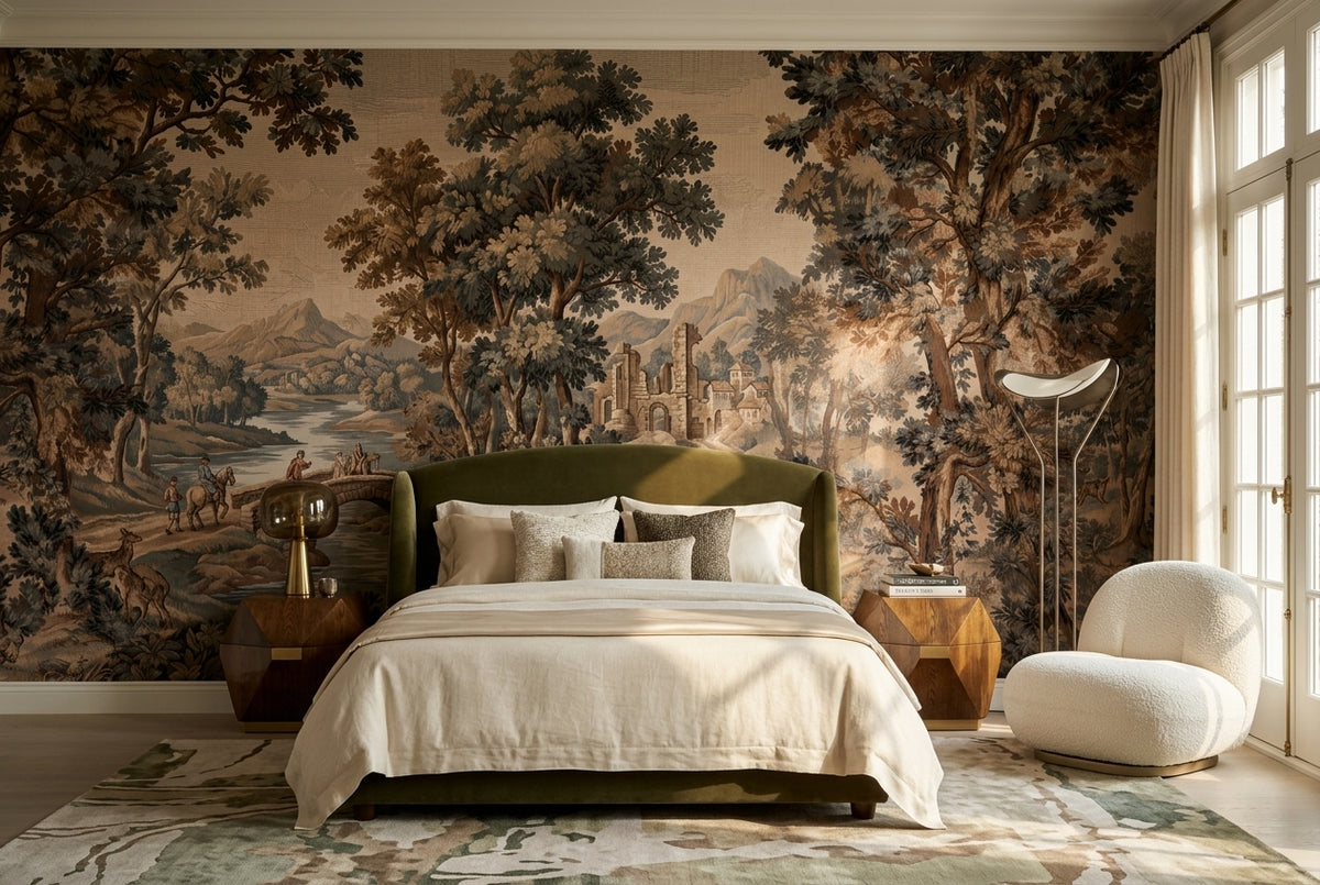 custom brown tapestry bedroom removable non woven vinyl self adhesive wallpaper mural