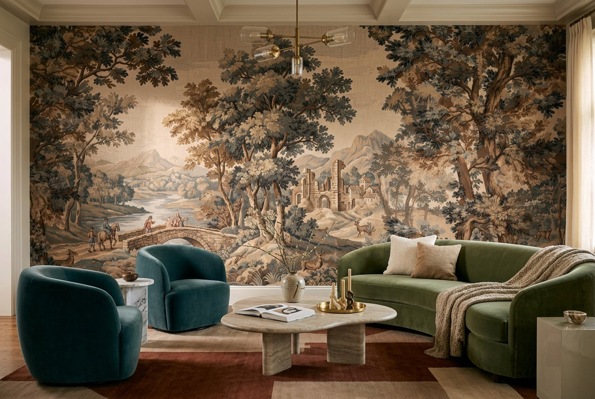 custom brown tapestry living room removable non woven vinyl stick on wallpaper mural