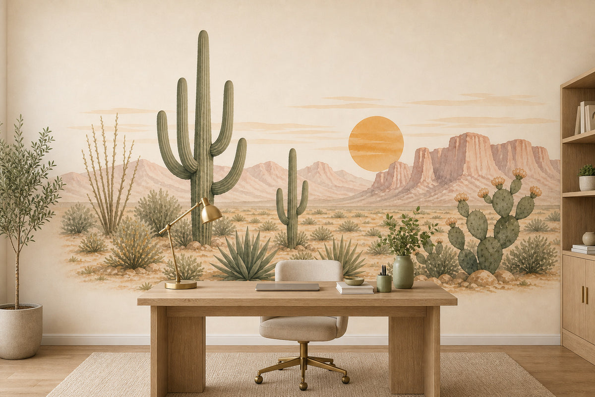Sage Cactus Wallpaper Mural product view