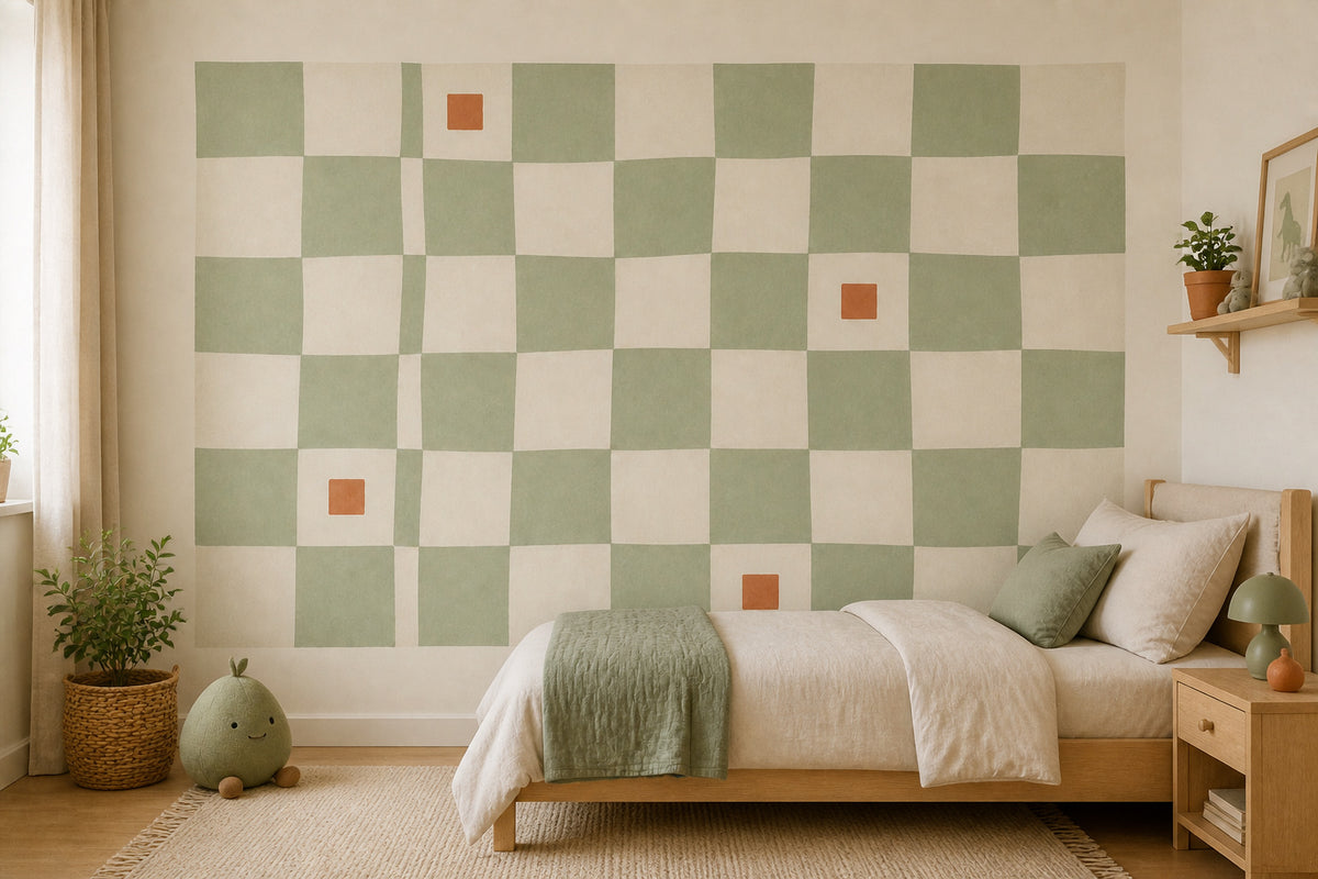 Sage Checkered Wallpaper Mural product view