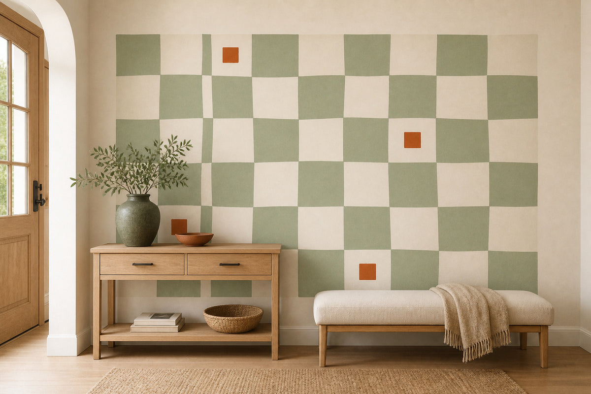 Sage Checkered Wallpaper Mural product view
