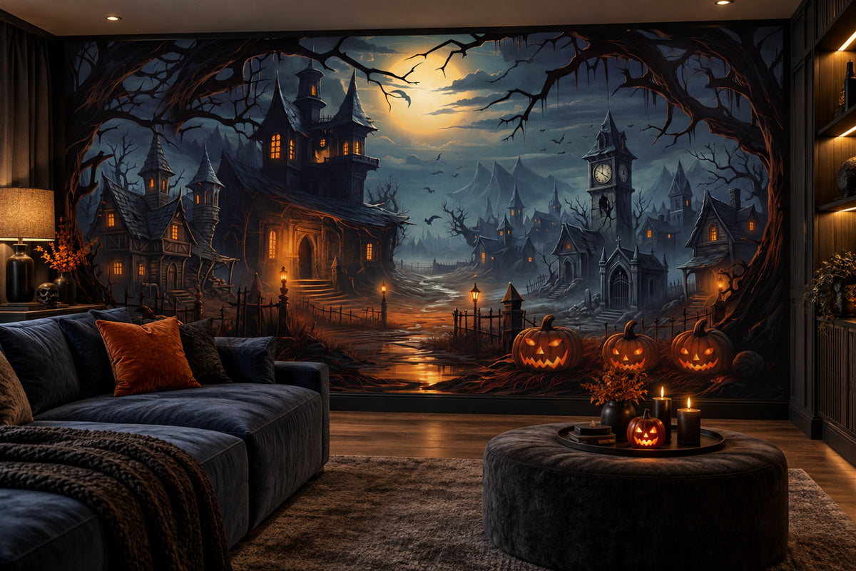 custom cinema gothic blue castle removable stick on non woven vinyl wallpaper mural