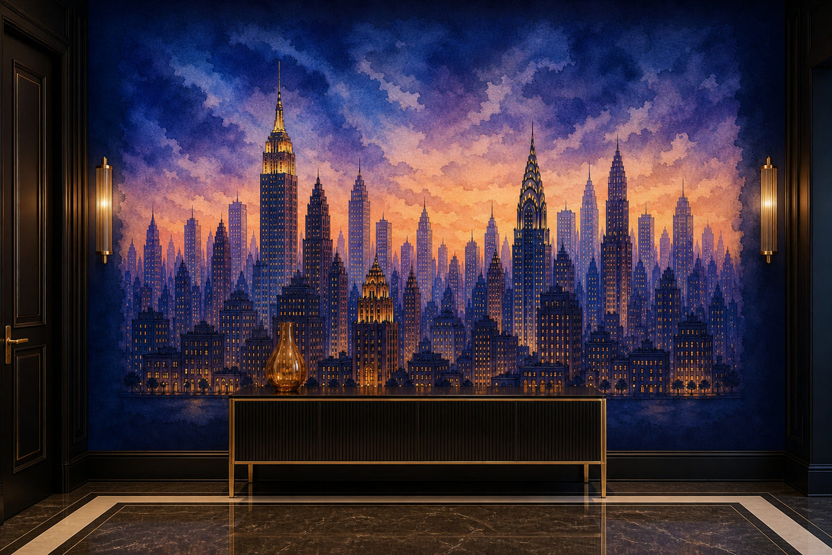 Navy Cityscape Wallpaper Mural product view