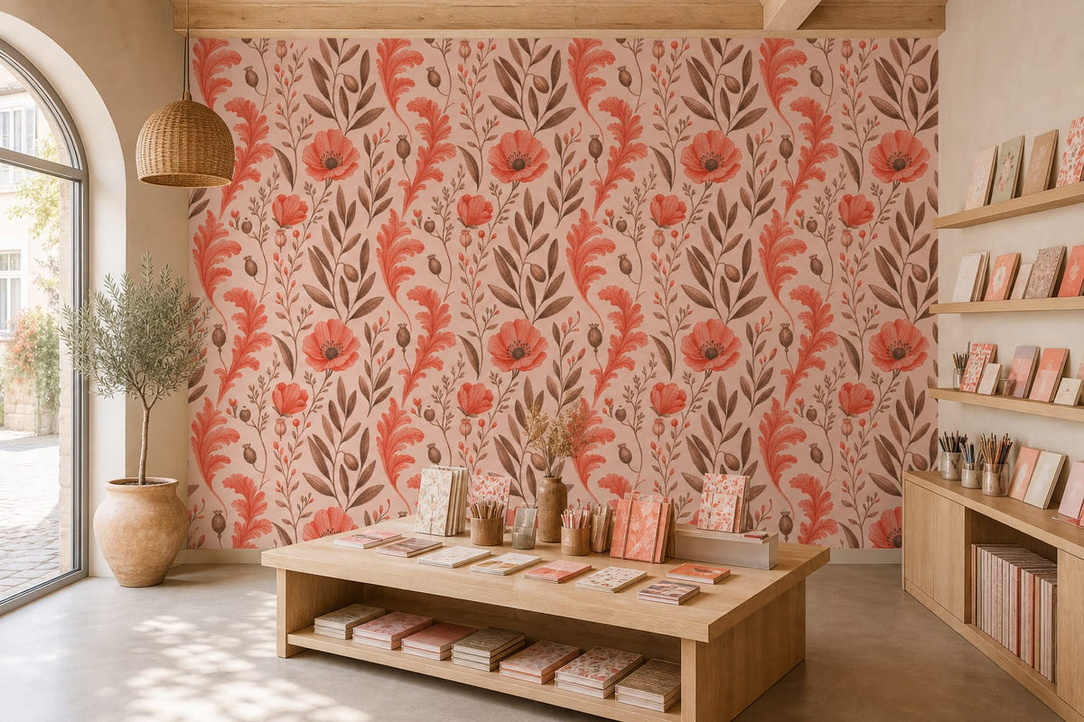 Coral Botanical Wallpaper Mural product view