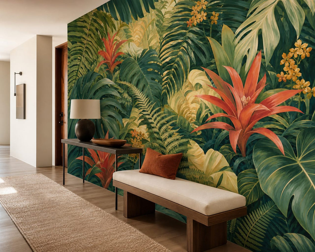 Coral Bromeliad Wallpaper Mural product view