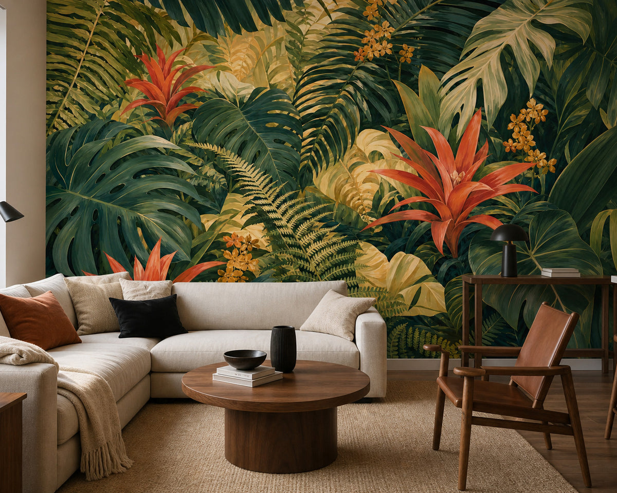 Coral Bromeliad Wallpaper Mural product view