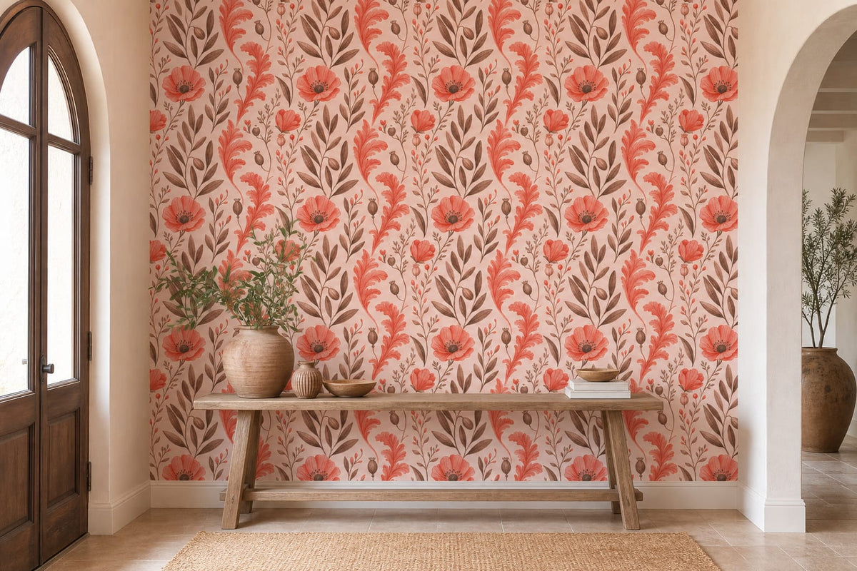 Coral Botanical Wallpaper Mural product view