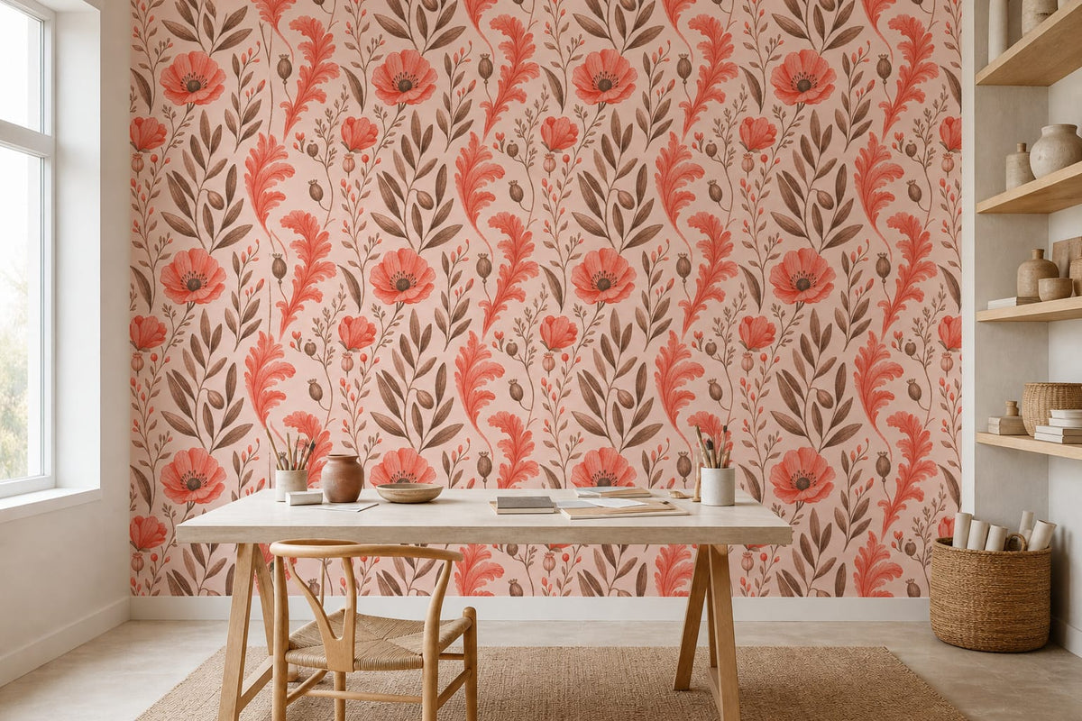 Coral Botanical Wallpaper Mural product view