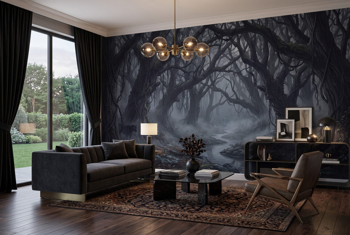 Dark Misty Forest Wallpaper Mural