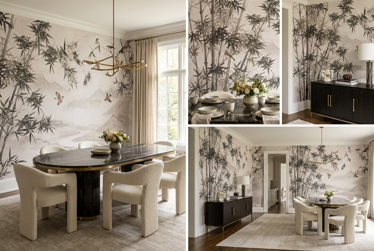 custom dining ebony bamboo forest wallpaper mural stick on vinyl non woven removable