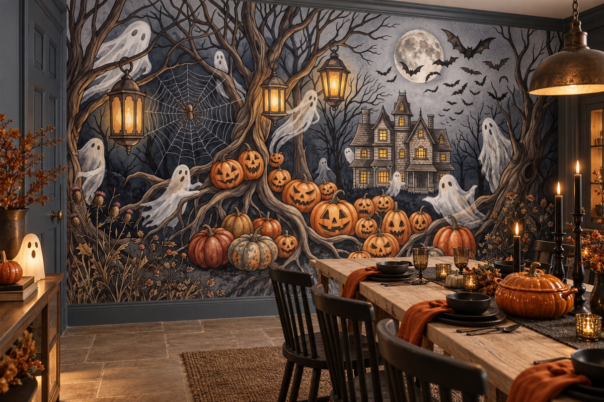 custom dining grey pumpkins removable stick on non woven vinyl wallpaper mural