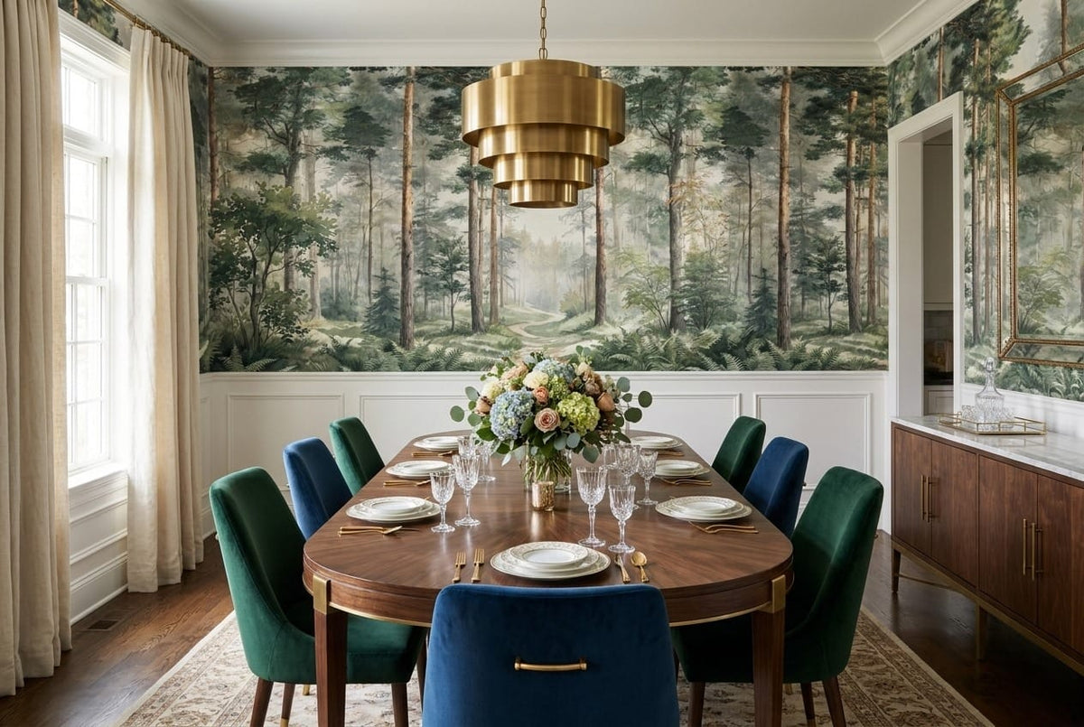 Sage Green Watercolor Nordic Forest Green Wallpaper Mural scene image
