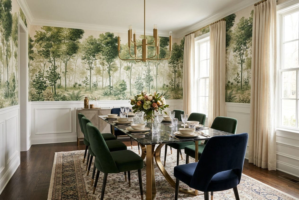 Pale Sage Botanical Nordic Forest Green Wallpaper Mural scene image