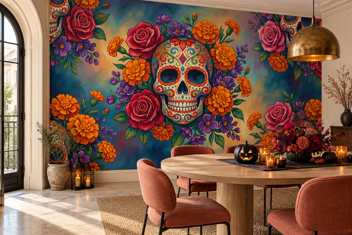 custom dining room teal skull removable self adhesive non woven vinyl wallpaper mural