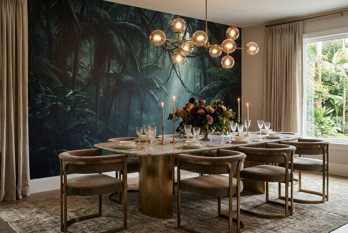 Teal Rainforest Stream Dark Jungle Wallpaper Mural in custom