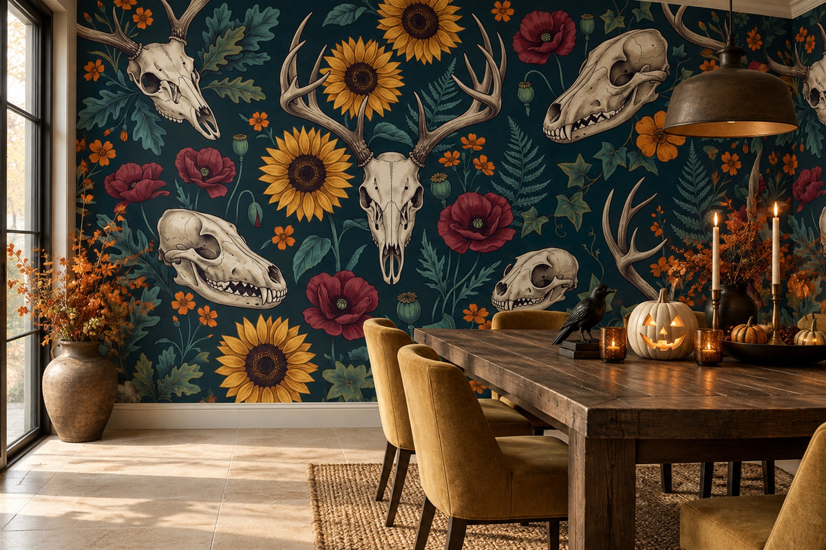 custom dining teal skulls removable peel and stick non woven vinyl wallpaper mural