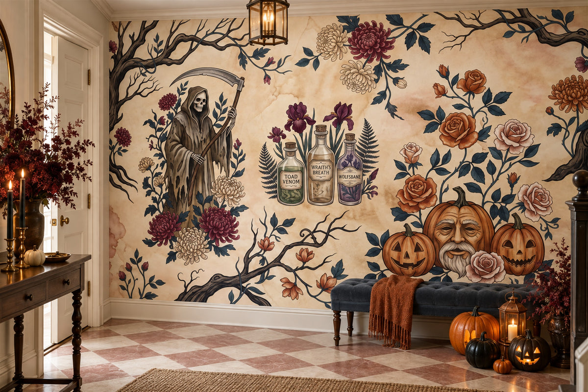 custom entry halloween cream skulls removable stick on non woven vinyl wallpaper mural