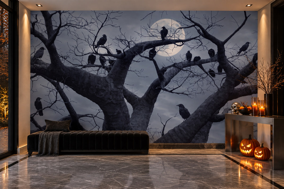 custom entryway blue ravens removable stick on non woven vinyl wallpaper mural