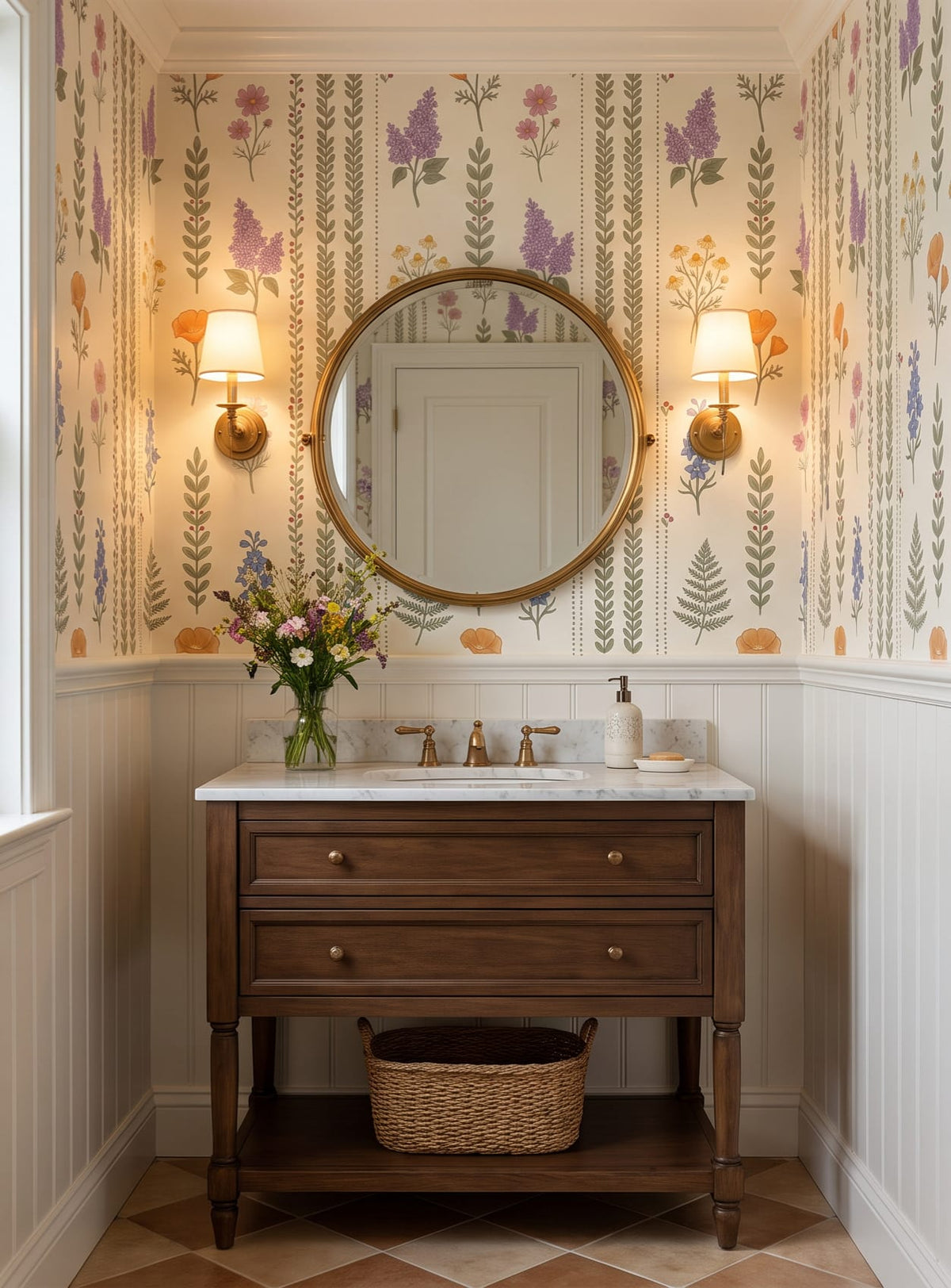 Botanical Wildflower Stripe Wallpaper Mural