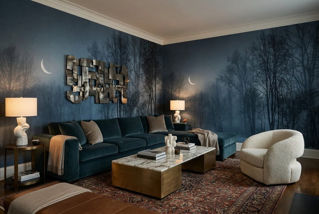 Dark Fog Enchanted Nordic Night Forest Wallpaper Mural in custom