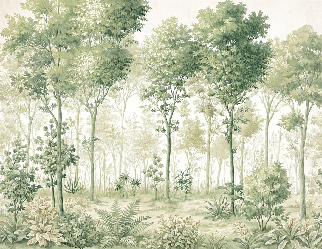 Pale Sage Botanical Nordic Forest Green Wallpaper Mural scene image