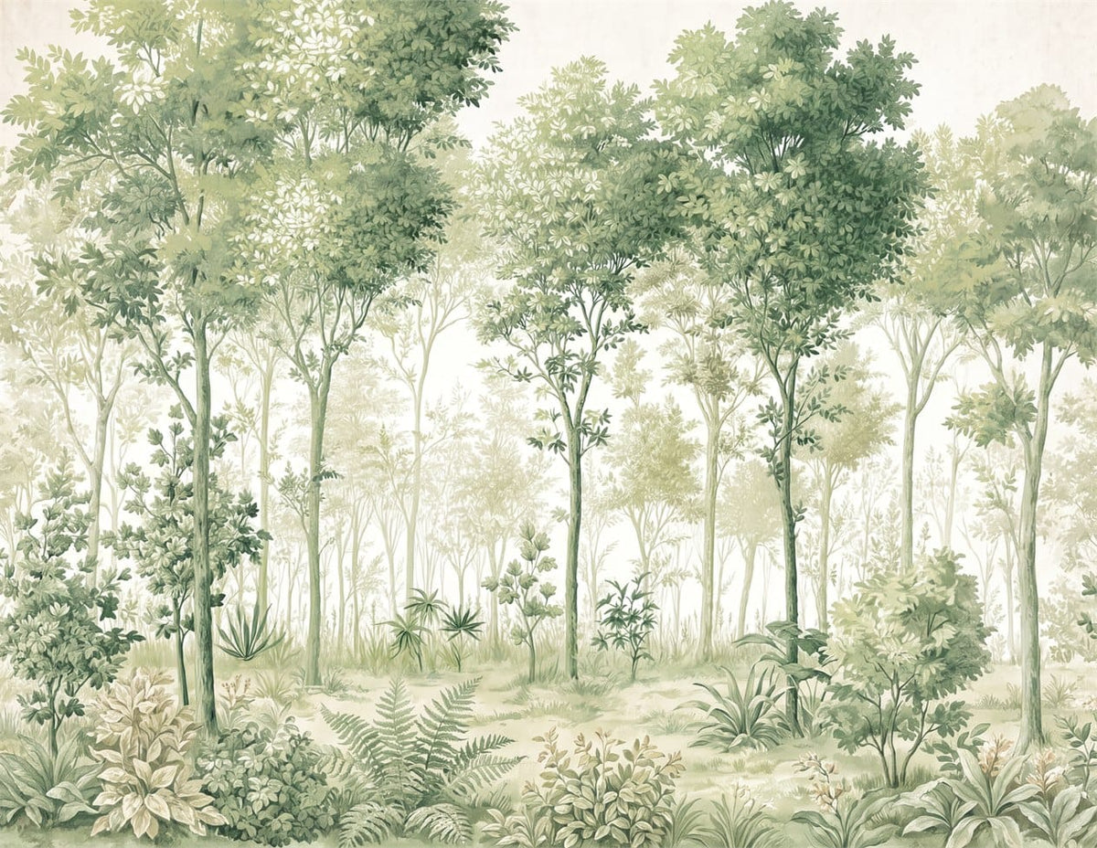 Pale Sage Botanical Nordic Forest Green Wallpaper Mural scene image