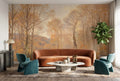 Soft Golden Painted Autumn Forest Path Wallpaper Mural