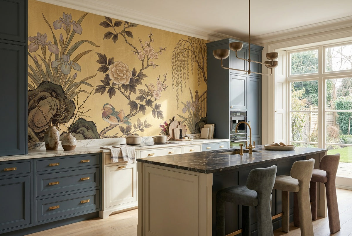 custom gold iris kitchen removable non woven vinyl peel and stick wallpaper mural