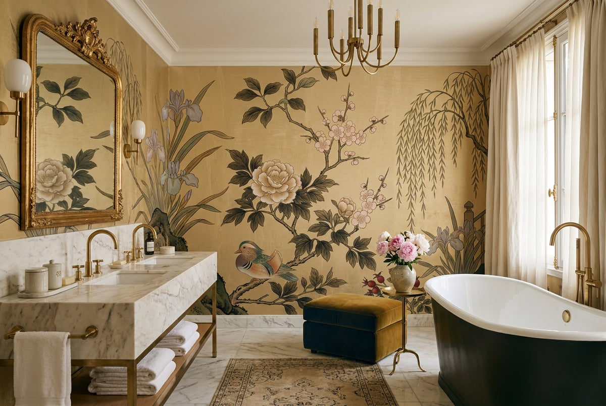 custom gold iris peony wallpaper mural bathroom stick on non woven vinyl removable