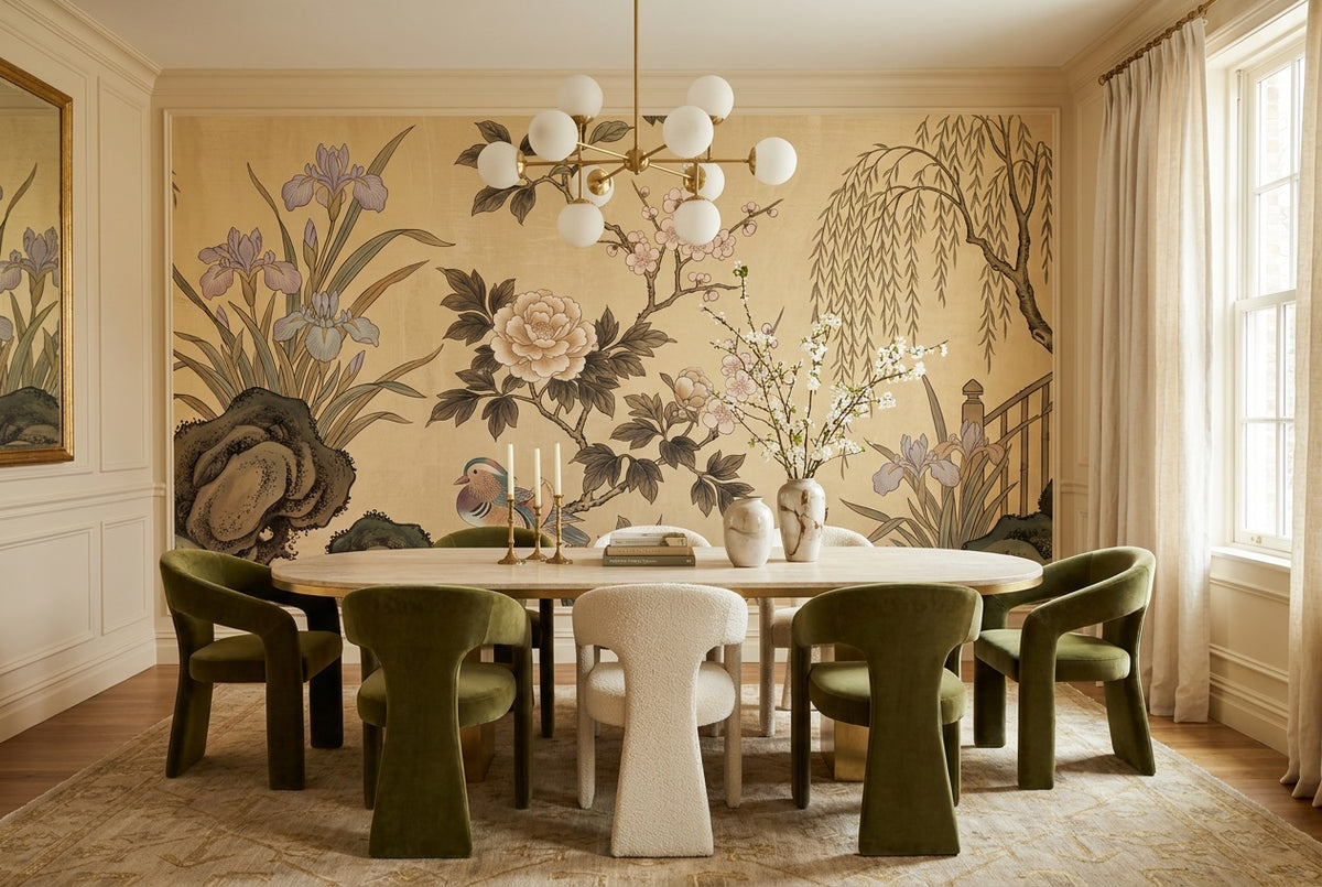 custom gold iris peony wallpaper mural dining room stick on non woven vinyl removable
