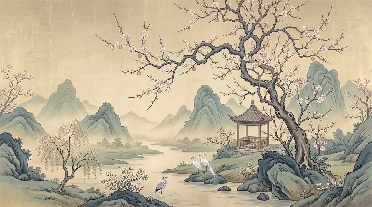 Golden Mountain Pavilion Landscape Wallpaper Mural