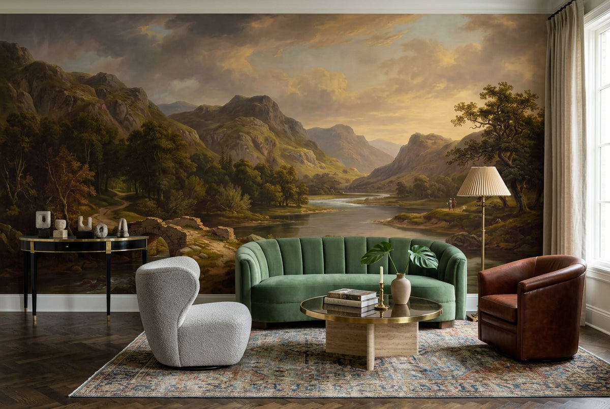 custom gold mountain lake wallpaper mural lounge stick on non woven vinyl removable