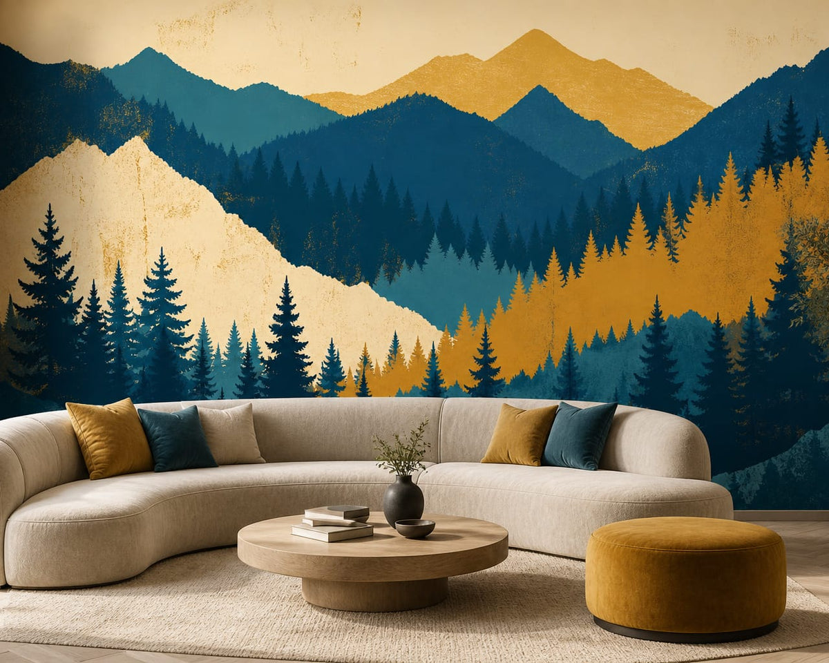 Golden Teal Pine Wallpaper Mural product view