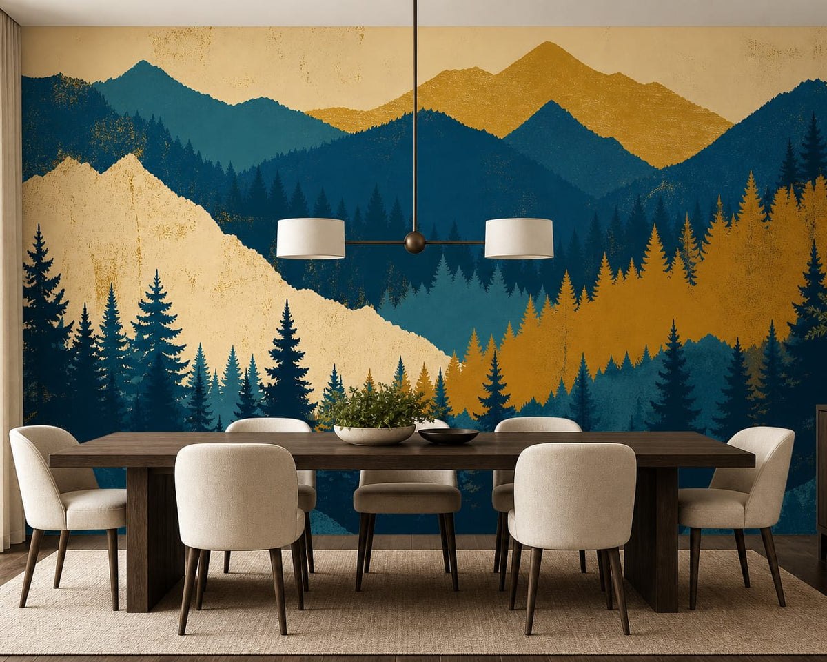 Golden Teal Pine Wallpaper Mural product view