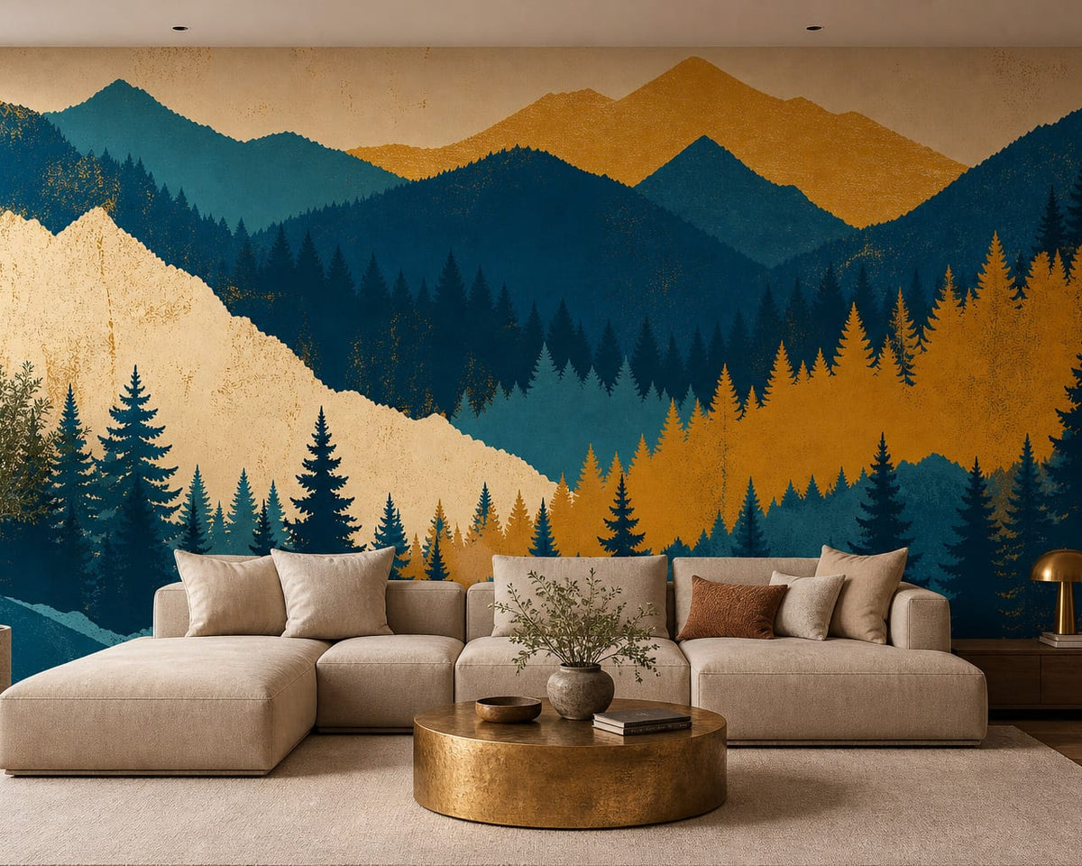 Golden Teal Pine Wallpaper Mural product view