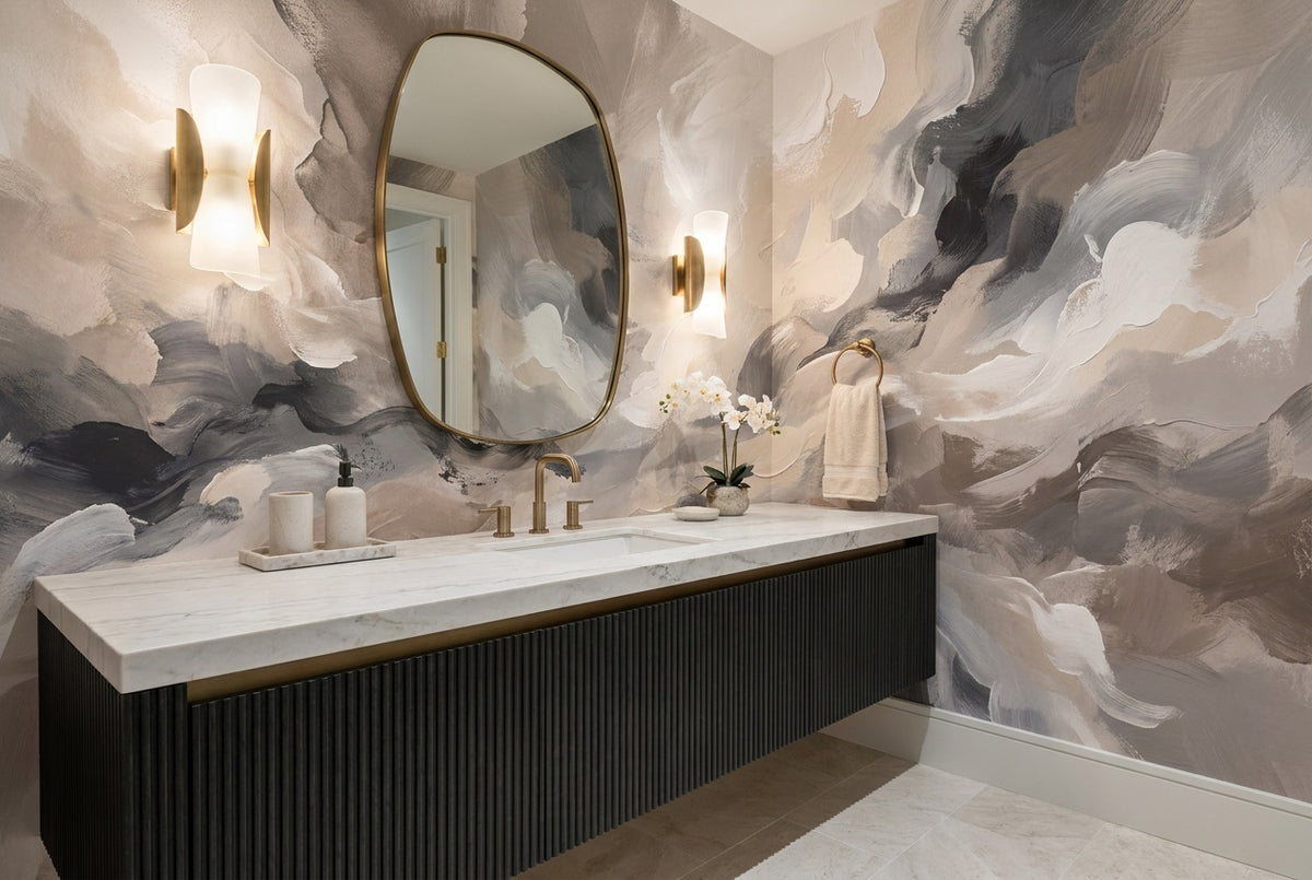 custom gray abstract bathroom removable non woven vinyl peel and stick wallpaper mural