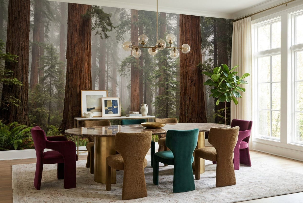 Painterly Mist Redwood Woodland Wallpaper Mural in custom