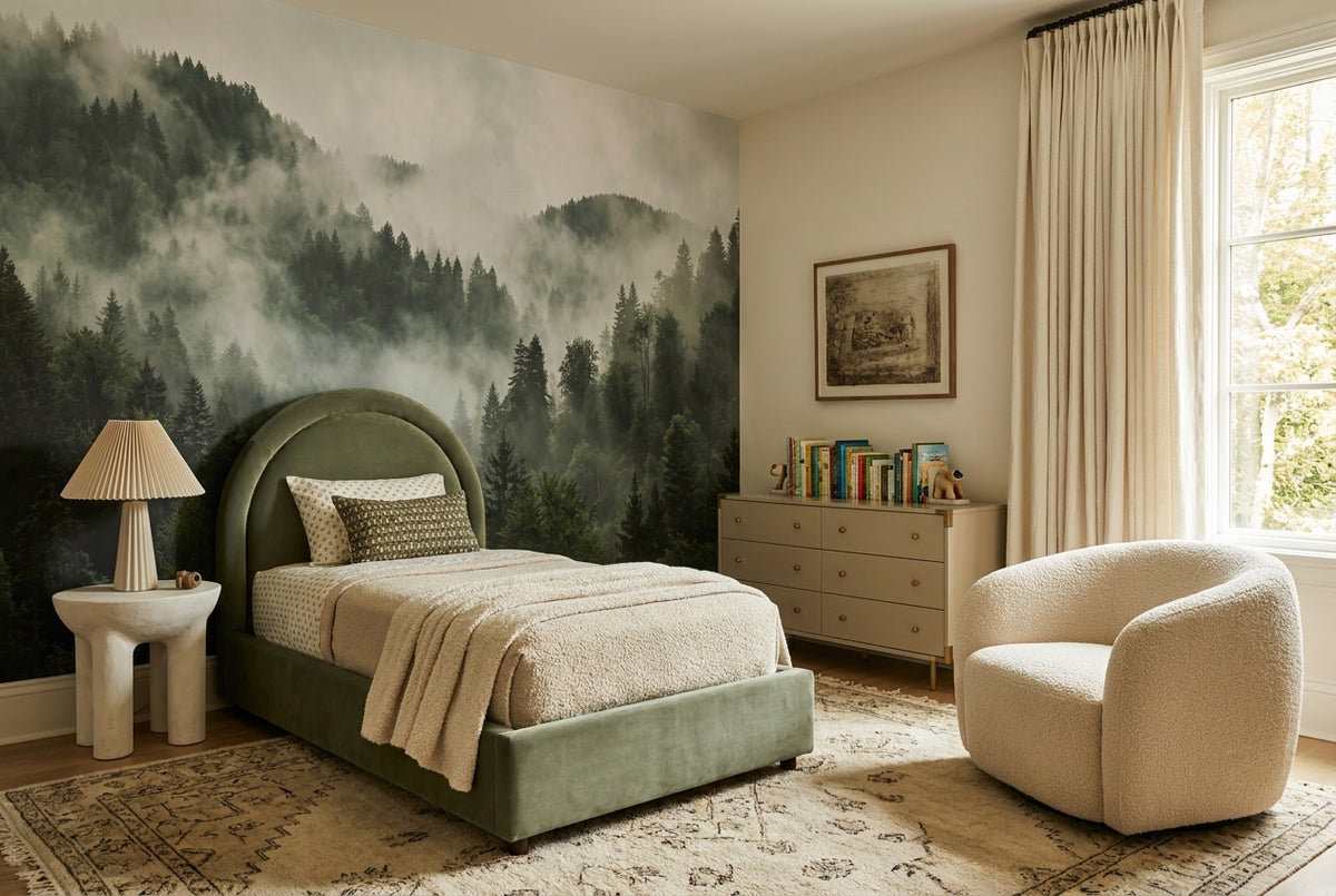 custom gray misty pines kids removable non woven vinyl self adhesive wallpaper mural