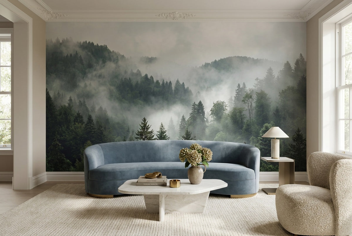 custom gray misty pines lounge removable non woven vinyl self adhesive wallpaper mural