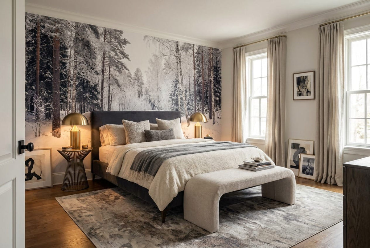 Ice Blue Nordic Pine Winter Forest Wallpaper Mural in custom