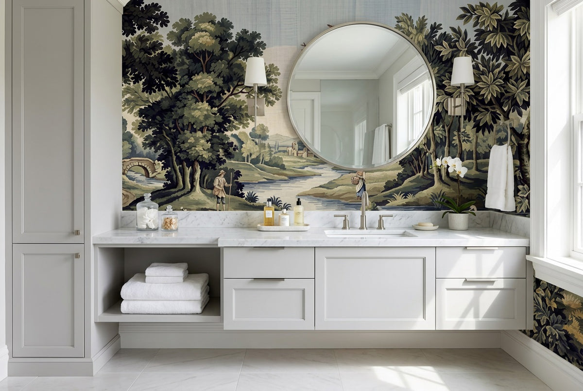 custom green animals bathroom removable non woven vinyl stick on wallpaper mural