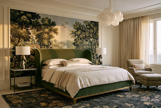 Olive Forest River with Deer and Swans Wallpaper Mural