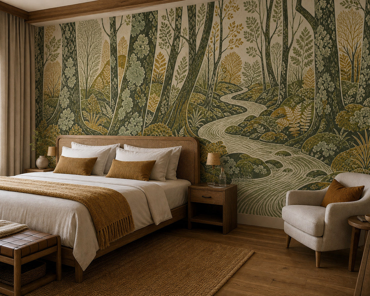 Green Blockprint Wallpaper Mural product view