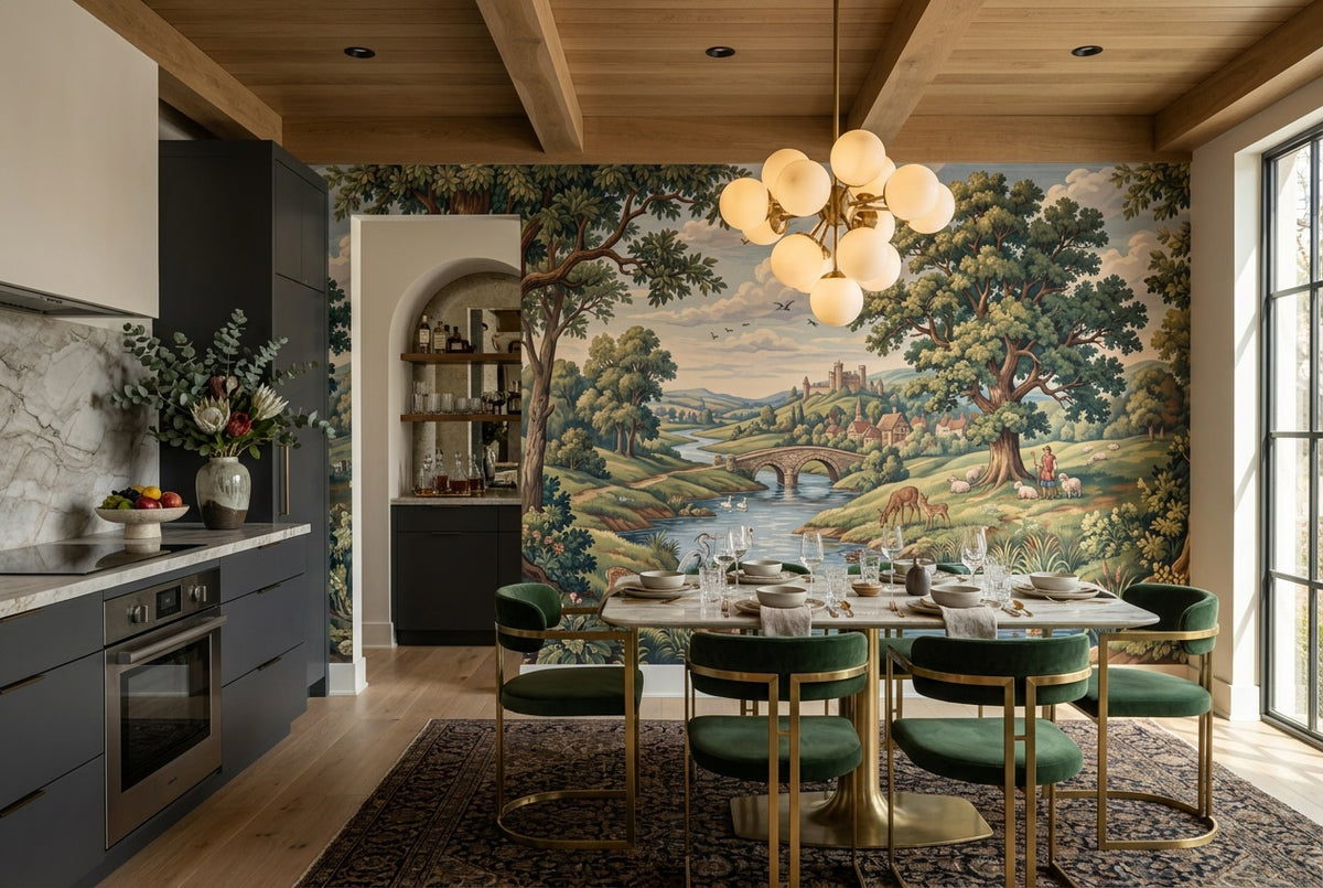 custom green deer kitchen removable non woven vinyl peel and stick wallpaper mural