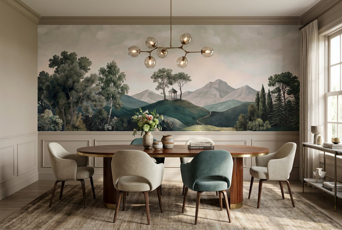 custom green hills dining room removable non woven vinyl self adhesive wallpaper mural