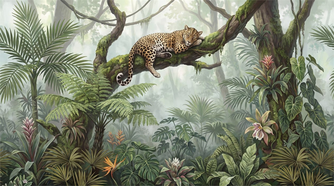 Rich Green Botanical Tropical Rainforest Wallpaper Mural scene image