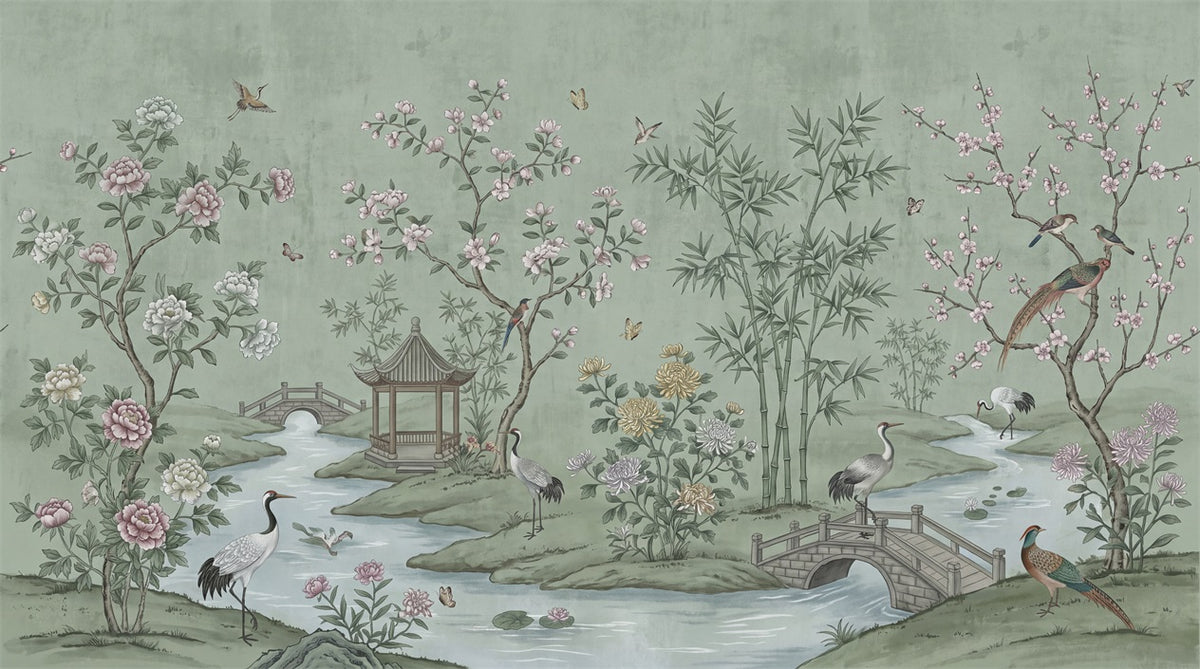 custom green pavilion wallpaper mural wall stick on non woven vinyl removable main