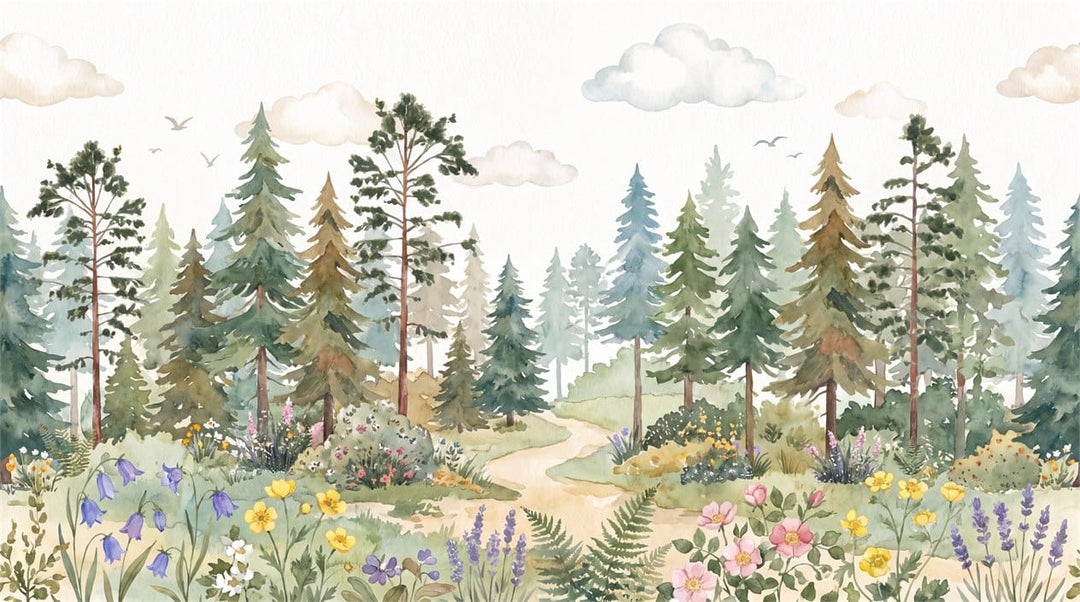 Custom green pine tree wallpaper mural main image