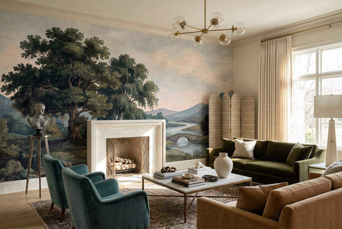 custom green river lounge removable non woven vinyl peel and stick wallpaper mural